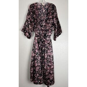 Lane Bryant Cacique Nightie Robe Set Floral Scalloped Edge 18/20 Black Pink 1815